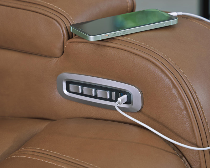 Knightington Caramel Power Reclining Sofa with Audio Seating - PCU1160015A