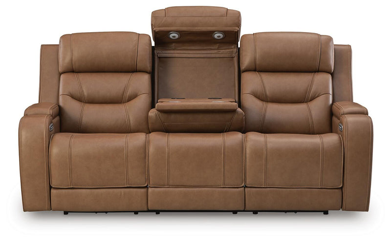 Knightington Caramel Power Reclining Sofa with Audio Seating - PCU1160015A