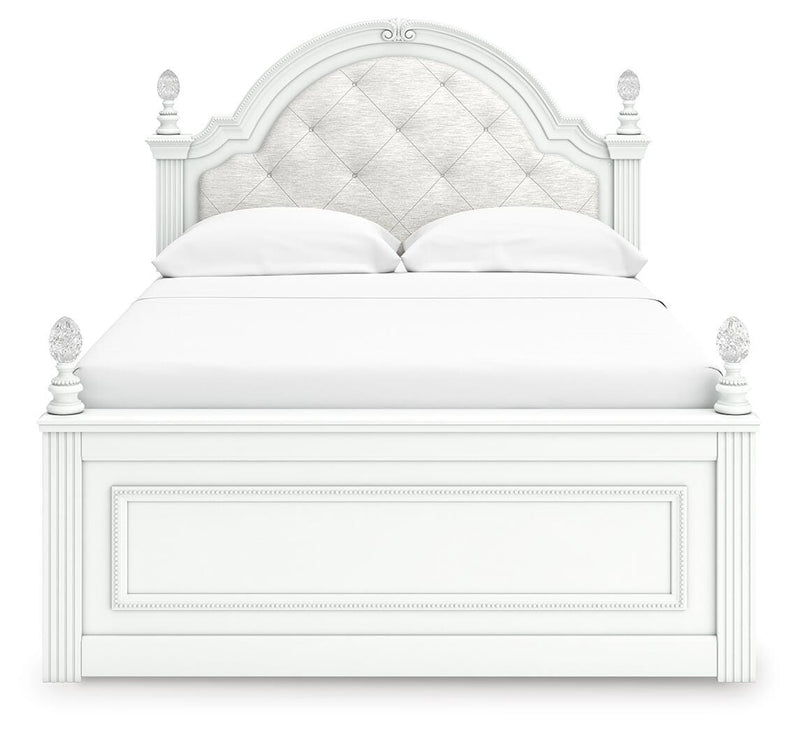 Kozlani Full Upholstered Panel Bed and Dresser in White - PKG023800