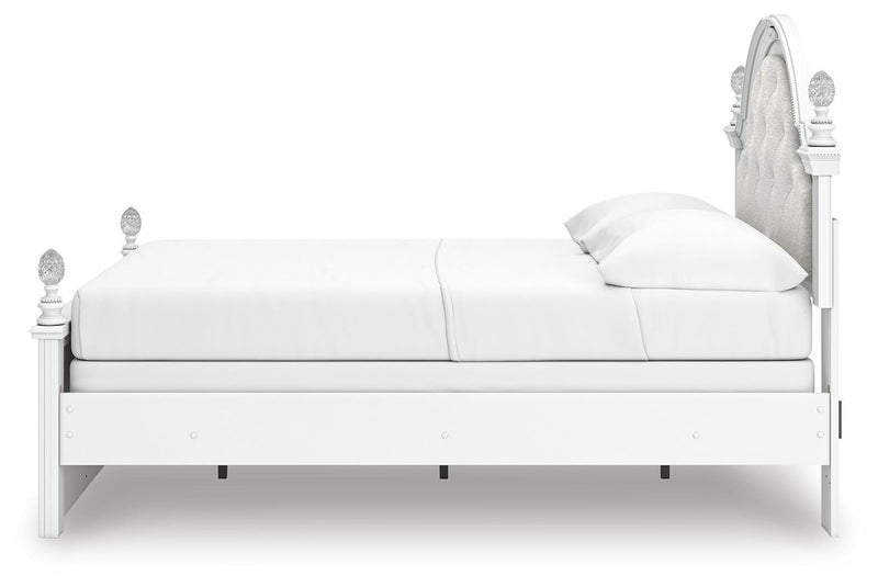 Kozlani Full Upholstered Panel Bed and Dresser in White - PKG023800