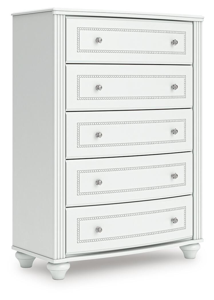Kozlani Full Upholstered Panel Bed, Dresser and Chest in White - PKG023804