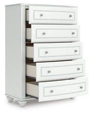 Kozlani Full Upholstered Panel Bed, Dresser and Chest in White - PKG023804