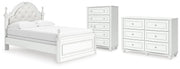Kozlani Full Upholstered Panel Bed, Dresser and Chest in White - PKG023804