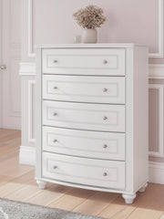 Kozlani Full Upholstered Panel Bed, Dresser and Chest in White - PKG023804