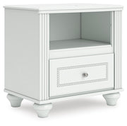 Kozlani Full Upholstered Panel Bed, Dresser and Nightstand in White - PKG023803