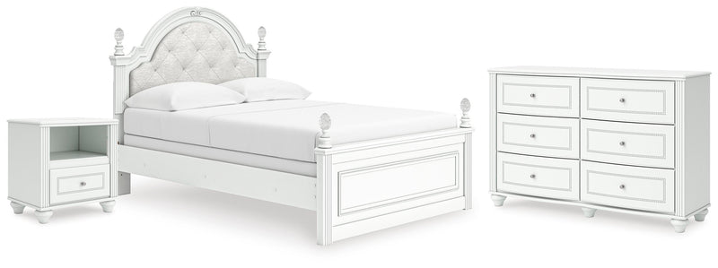 Kozlani Full Upholstered Panel Bed, Dresser and Nightstand in White - PKG023803