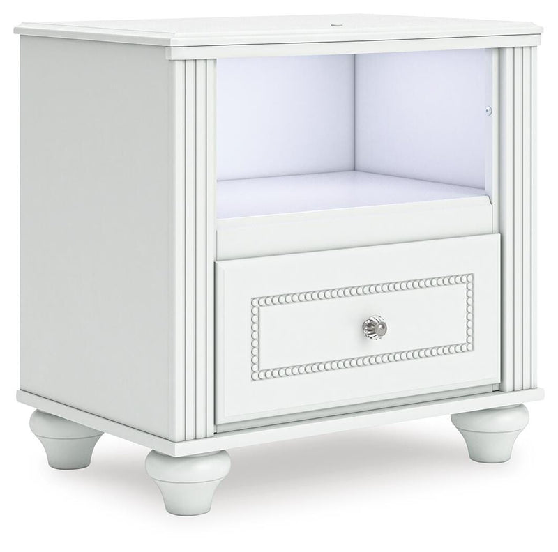 Kozlani Full Upholstered Panel Bed, Dresser and Nightstand in White - PKG023803