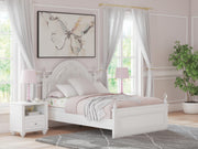 Kozlani Full Upholstered Panel Bed, Dresser, Mirror and Nightstand in White - PKG023802