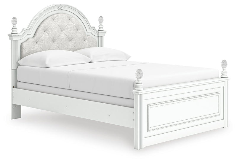 Kozlani Full Upholstered Panel Bed, Dresser, Mirror and Nightstand in White - PKG023802