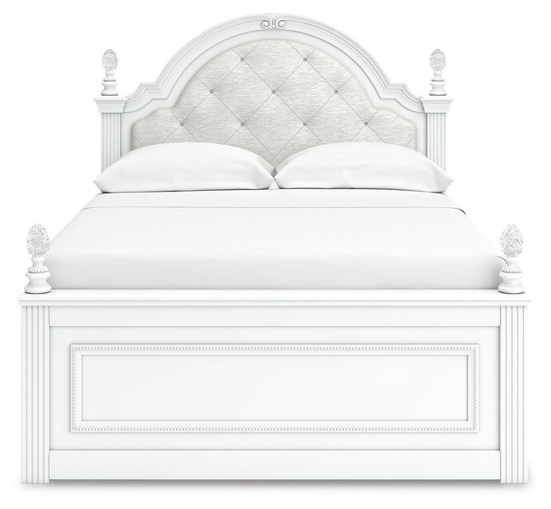 Kozlani Full Upholstered Panel Storage Bed and Dresser in White - PKG023810