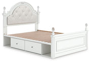 Kozlani Full Upholstered Panel Storage Bed and Dresser in White - PKG023810
