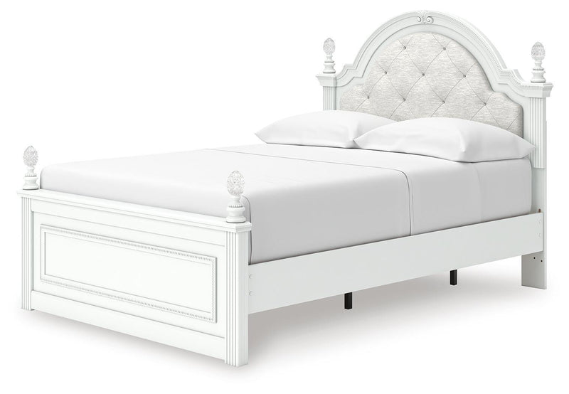 Kozlani Full Upholstered Panel Storage Bed and Dresser in White - PKG023810