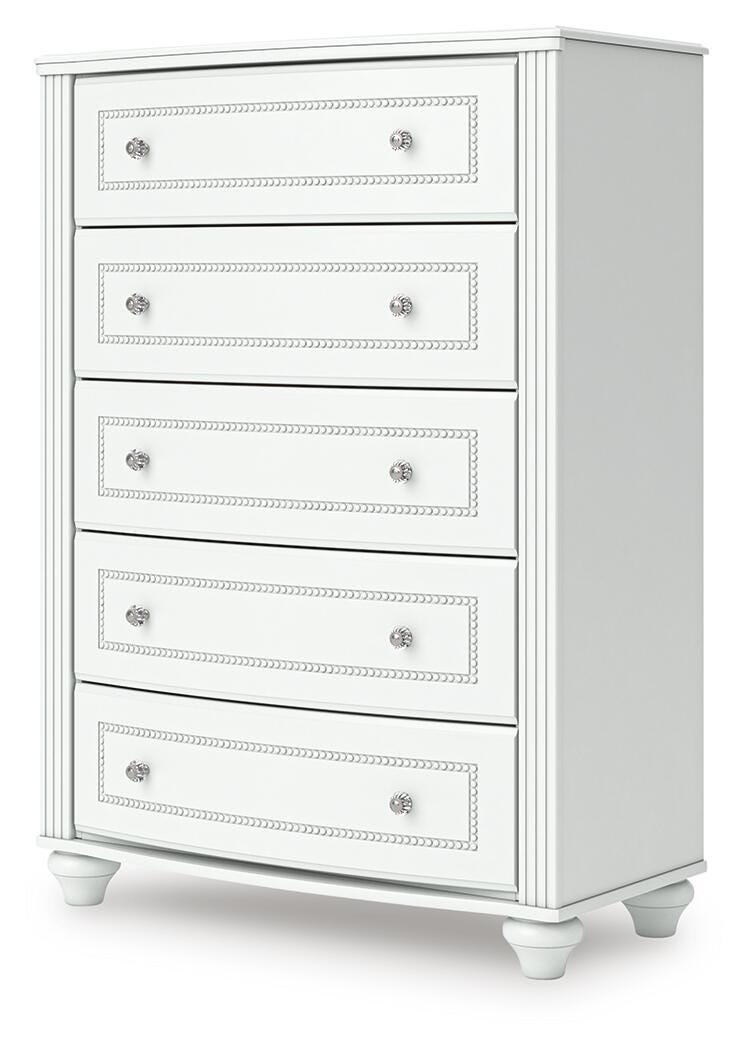 Kozlani Full Upholstered Panel Storage Bed, Dresser and Chest in White - PKG023814