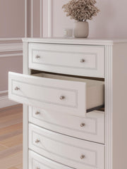 Kozlani Full Upholstered Panel Storage Bed, Dresser and Chest in White - PKG023814
