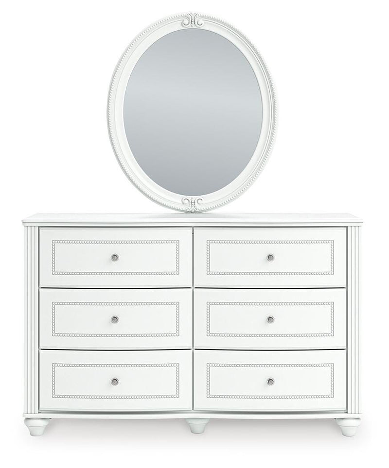 Kozlani Full Upholstered Panel Storage Bed, Dresser and Mirror in White - PKG023811