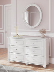 Kozlani Full Upholstered Panel Storage Bed, Dresser and Mirror in White - PKG023811
