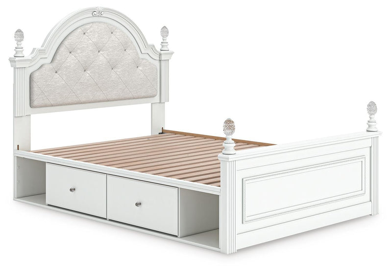 Kozlani Full Upholstered Panel Storage Bed, Dresser and Nightstand in White - PKG023813