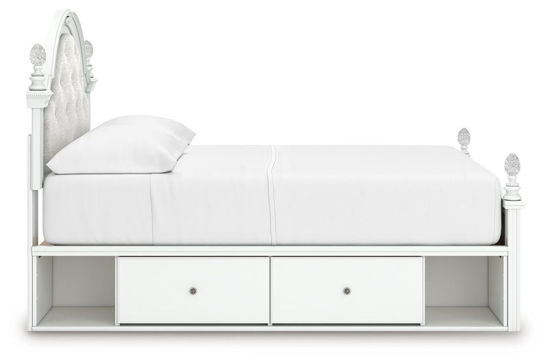Kozlani Full Upholstered Panel Storage Bed, Dresser and Nightstand in White - PKG023813
