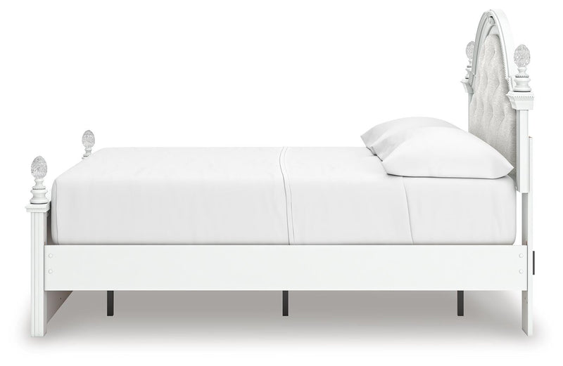 Kozlani Full Upholstered Panel Storage Bed, Dresser and Nightstand in White - PKG023813