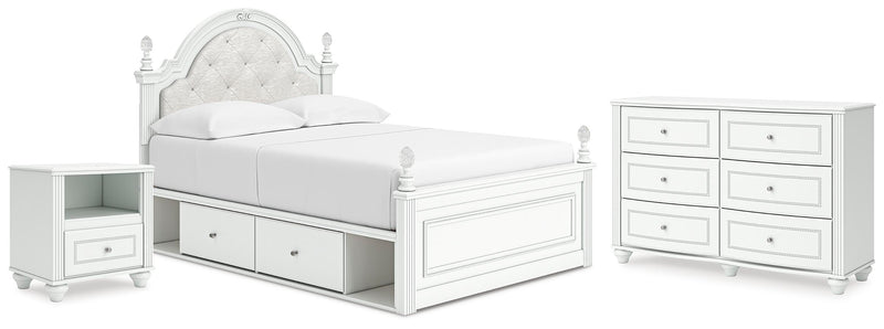 Kozlani Full Upholstered Panel Storage Bed, Dresser and Nightstand in White - PKG023813