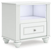 Kozlani Full Upholstered Panel Storage Bed, Dresser and Nightstand in White - PKG023813