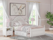 Kozlani Full Upholstered Panel Storage Bed, Dresser and Nightstand in White - PKG023813