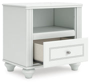 Kozlani Full Upholstered Panel Storage Bed, Dresser, Mirror and Nightstand in White - PKG023812