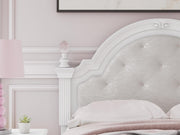 Kozlani Full Upholstered Panel Storage Bed, Dresser, Mirror and Nightstand in White - PKG023812