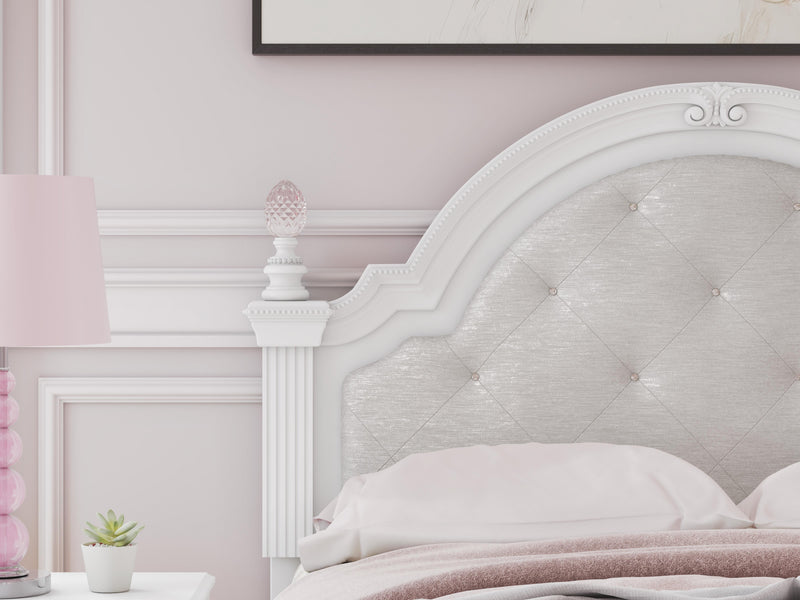 Kozlani Full Upholstered Panel Storage Bed, Dresser, Mirror and Nightstand in White - PKG023812