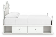 Kozlani Full Upholstered Panel Storage Bed, Dresser, Mirror and Nightstand in White - PKG023812