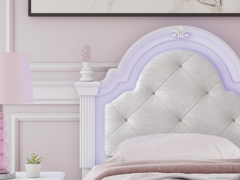 Kozlani Twin Upholstered Panel Bed and Dresser in White - PKG023795