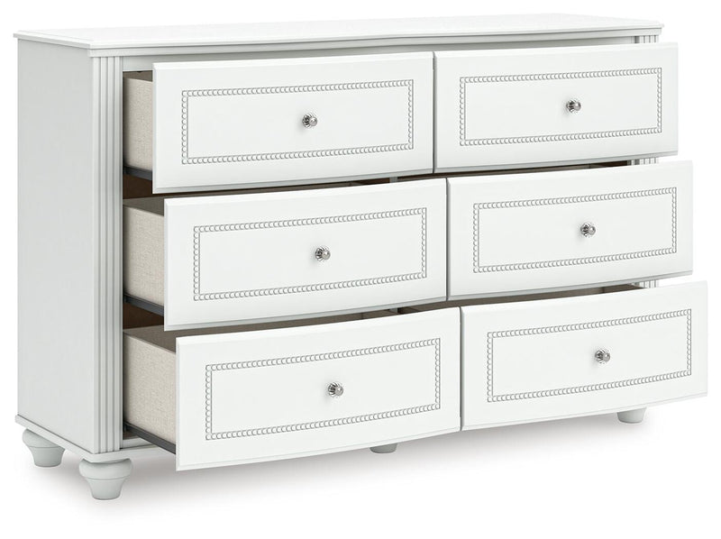 Kozlani Twin Upholstered Panel Bed and Dresser in White - PKG023795
