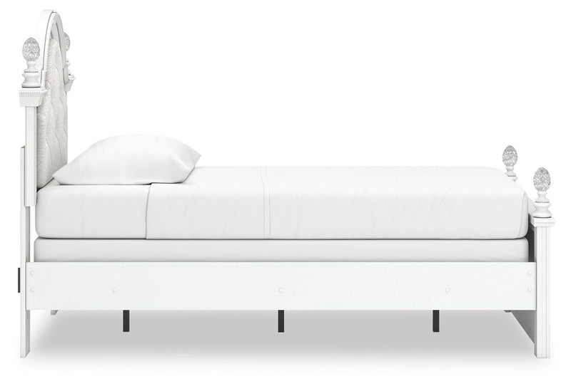 Kozlani Twin Upholstered Panel Bed, Dresser and Chest in White - PKG023799