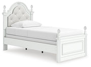 Kozlani Twin Upholstered Panel Bed, Dresser and Nightstand in White - PKG023798