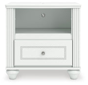 Kozlani Twin Upholstered Panel Bed, Dresser, Mirror and Nightstand in White - PKG023797