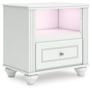 Kozlani Twin Upholstered Panel Bed, Dresser, Mirror and Nightstand in White - PKG023797