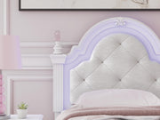 Kozlani Twin Upholstered Panel Bed, Dresser, Mirror and Nightstand in White - PKG023797