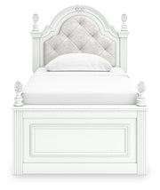 Kozlani Twin Upholstered Panel Bed, Dresser, Mirror and Nightstand in White - PKG023797