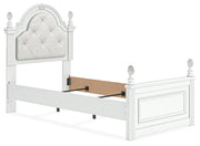 Kozlani Twin Upholstered Panel Bed, Dresser, Mirror and Nightstand in White - PKG023797