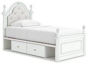 Kozlani Twin Upholstered Panel Storage Bed and Dresser in White - PKG023805
