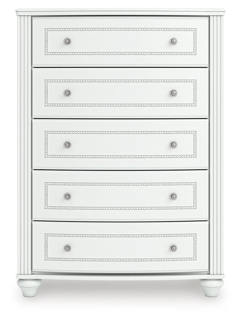 Kozlani Twin Upholstered Panel Storage Bed, Dresser and Chest in White - PKG023809