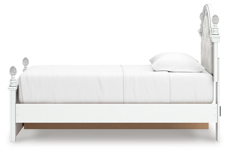 Kozlani Twin Upholstered Panel Storage Bed, Dresser and Chest in White - PKG023809