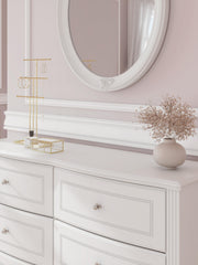 Kozlani Twin Upholstered Panel Storage Bed, Dresser and Mirror in White - PKG023806