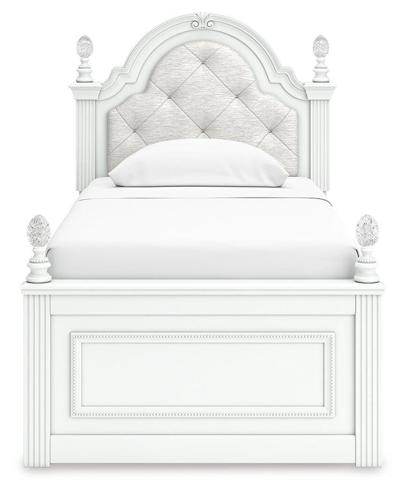 Kozlani Twin Upholstered Panel Storage Bed, Dresser and Nightstand in White - PKG023808