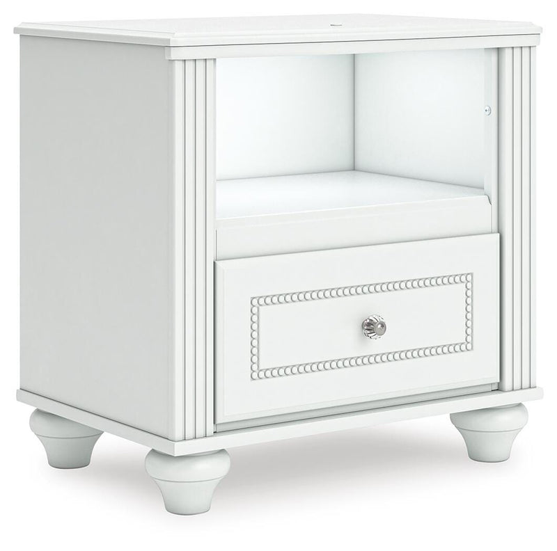 Kozlani Twin Upholstered Panel Storage Bed, Dresser, Mirror and Nightstand in White - PKG023807