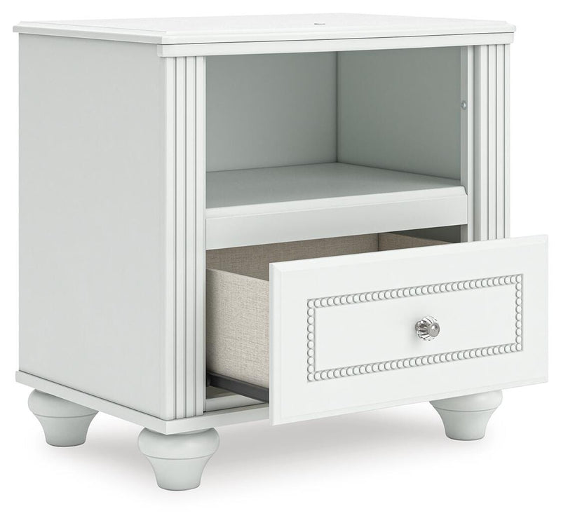 Kozlani Twin Upholstered Panel Storage Bed, Dresser, Mirror and Nightstand in White - PKG023807