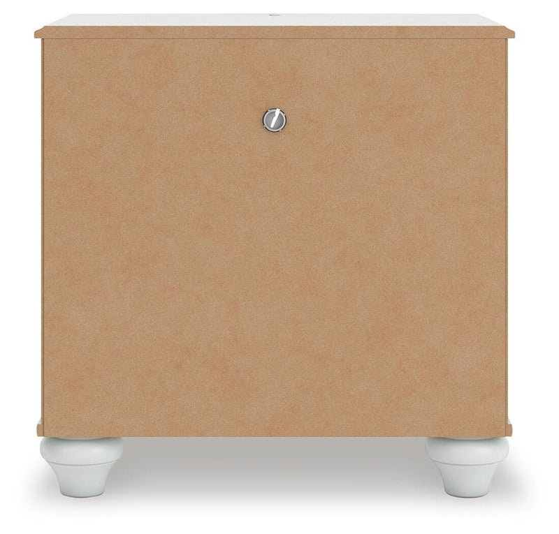 Kozlani Twin Upholstered Panel Storage Bed, Dresser, Mirror and Nightstand in White - PKG023807