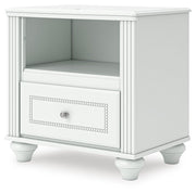 Kozlani Twin Upholstered Panel Storage Bed, Dresser, Mirror and Nightstand in White - PKG023807