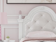 Kozlani Twin Upholstered Panel Storage Bed, Dresser, Mirror and Nightstand in White - PKG023807