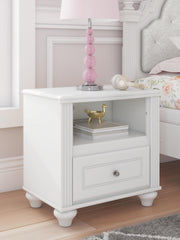 Kozlani Twin Upholstered Panel Storage Bed, Dresser, Mirror and Nightstand in White - PKG023807